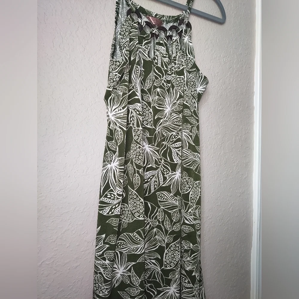 SJS Tropical Olive Green Mini Dress size M - Picture 5 of 7